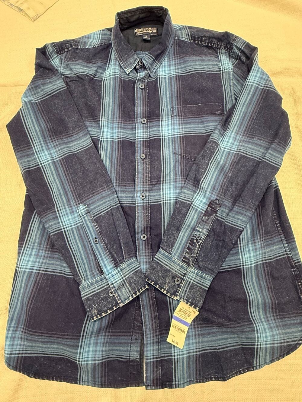 American Rag Cie Flannel Shirt Mens XL Blue Plaid Long Sleeve Button Front NWT